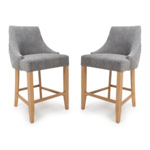 Clifton Grey Fabric Counter Bar Chairs With Oak Legs In Pair