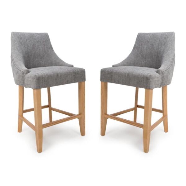 Clifton Grey Fabric Counter Bar Chairs With Oak Legs In Pair