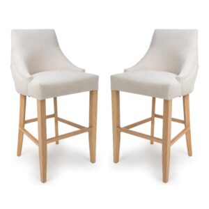 Clifton Linen Fabric Bar Chairs With Oak Legs In Pair