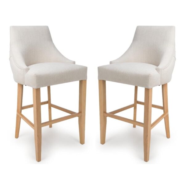 Clifton Linen Fabric Bar Chairs With Oak Legs In Pair