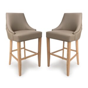 Clifton Taupe Faux Leather Bar Chairs With Oak Legs In Pair