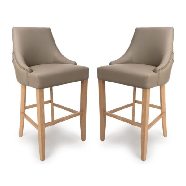 Clifton Taupe Faux Leather Bar Chairs With Oak Legs In Pair