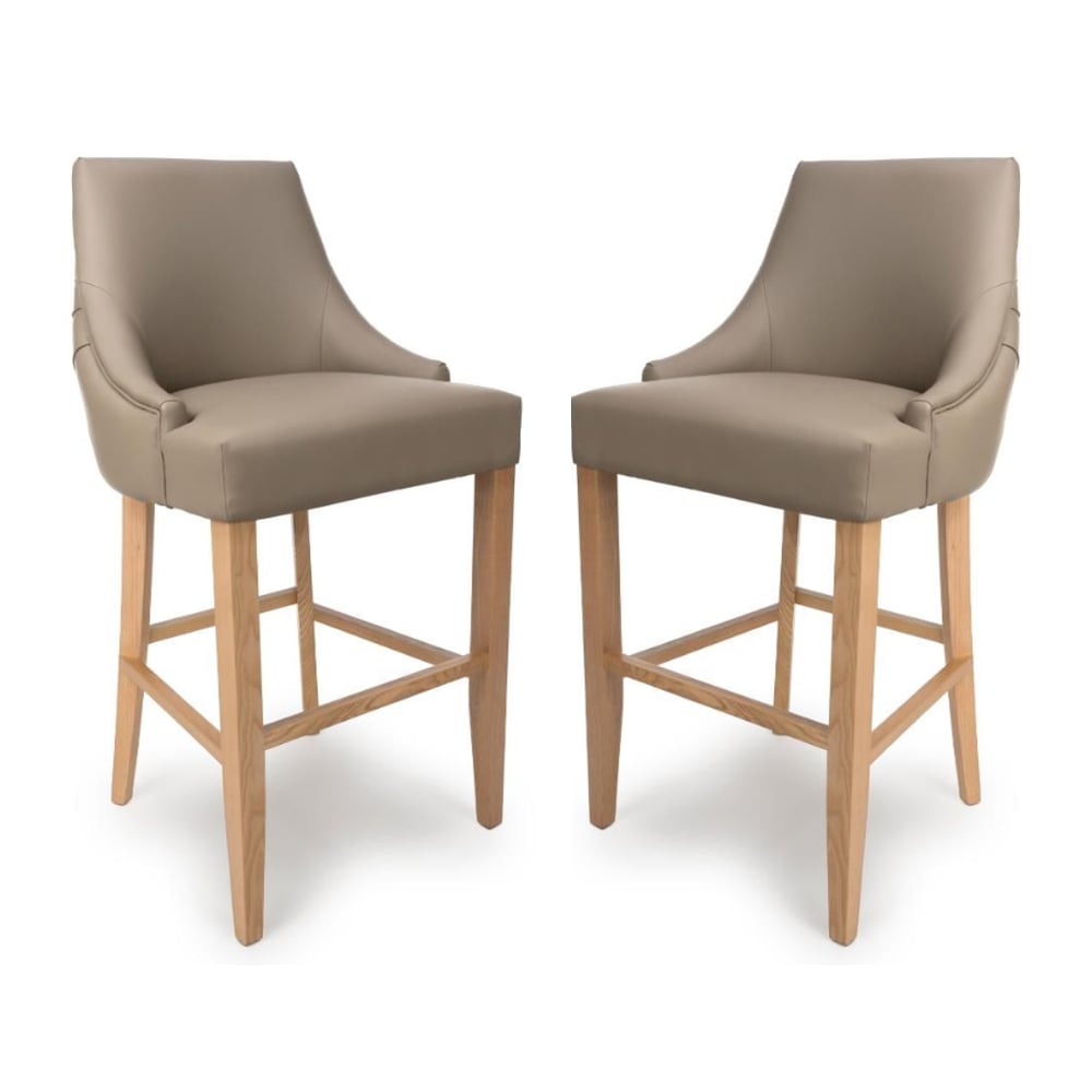Clifton Taupe Faux Leather Bar Chairs With Oak Legs In Pair