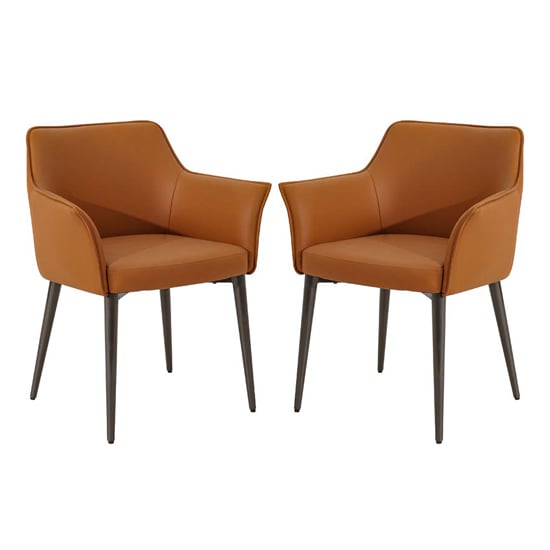 Cuneo Tan Faux Leather Dining Chairs In Pair