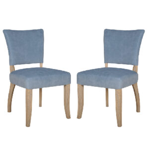 Dothan Blue Velvet Dining Chairs With Oak Legs In Pair