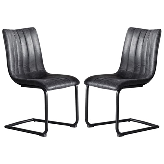 Edenton Grey Faux Leather Dining Chairs In Pair