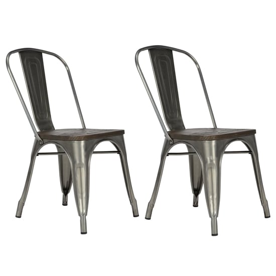 Findlay Wooden Dining Chairs With Bronze Metal Frame In Pair