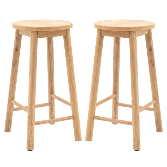 Hervey Natural Wooden Bar Stools In Pair