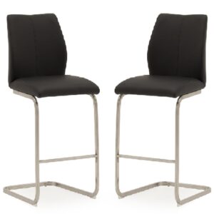 Ithaca Black Faux Leather Bar Chairs With Chrome Base In Pair