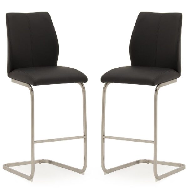 Ithaca Black Faux Leather Bar Chairs With Chrome Base In Pair