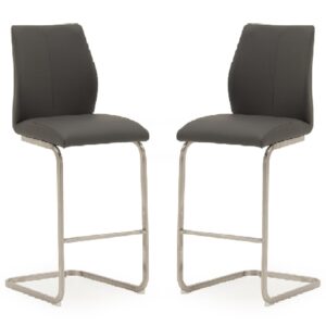 Ithaca Grey Faux Leather Bar Chairs With Chrome Base In Pair