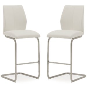 Ithaca White Faux Leather Bar Chairs With Chrome Base In Pair
