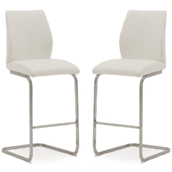 Ithaca White Faux Leather Bar Chairs With Chrome Base In Pair