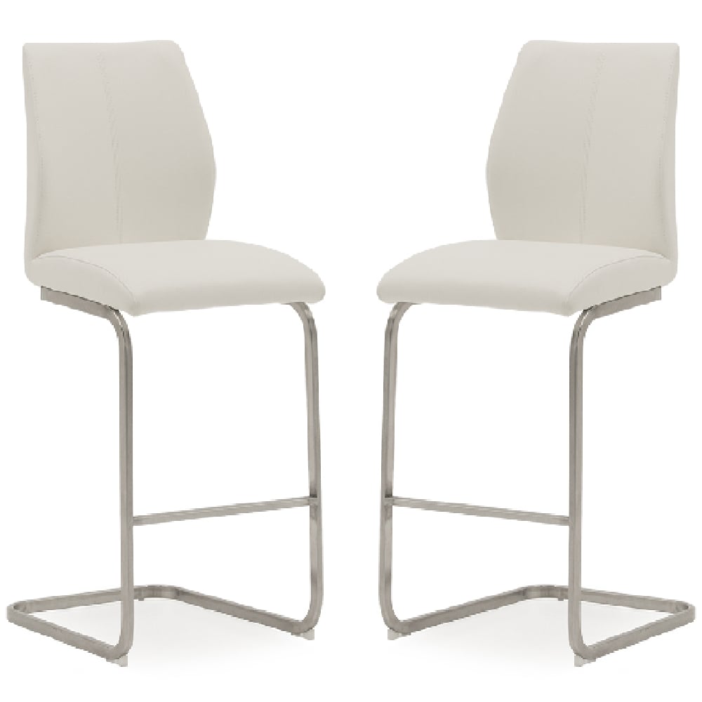 Ithaca White Faux Leather Bar Chairs With Chrome Base In Pair