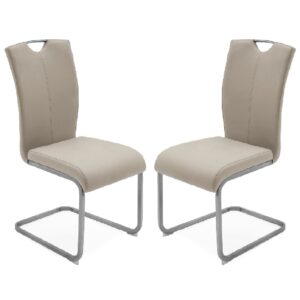 Langley Taupe Fabric Dining Chairs With Chrome Base In Pair