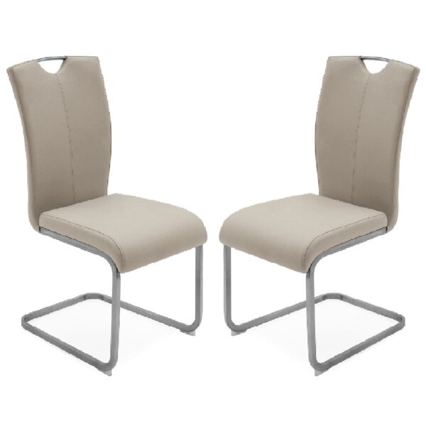 Langley Taupe Fabric Dining Chairs With Chrome Base In Pair