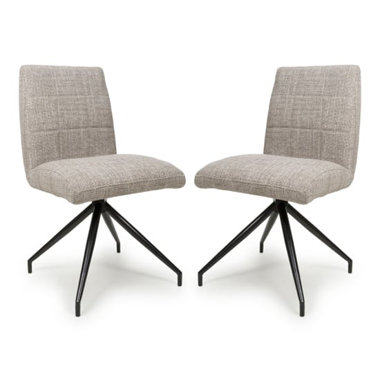 Legain Oatmeal Fabric Dining Chairs With Black Legs In Pair