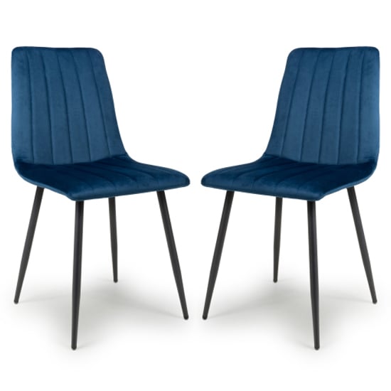 Leuven Blue Velvet Dining Chairs With Black Legs In Pair