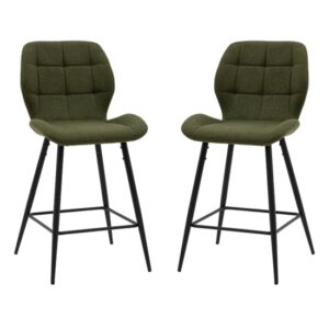 Macerata Bottle Green Fabric Bar Stools With Black Legs In Pair