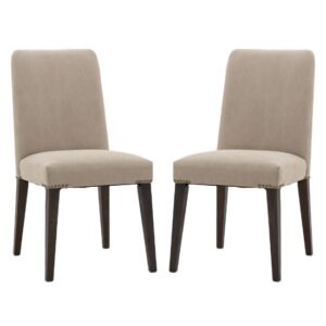 Madisen Grey Fabric Dining Chairs With Brown Legs In Pair