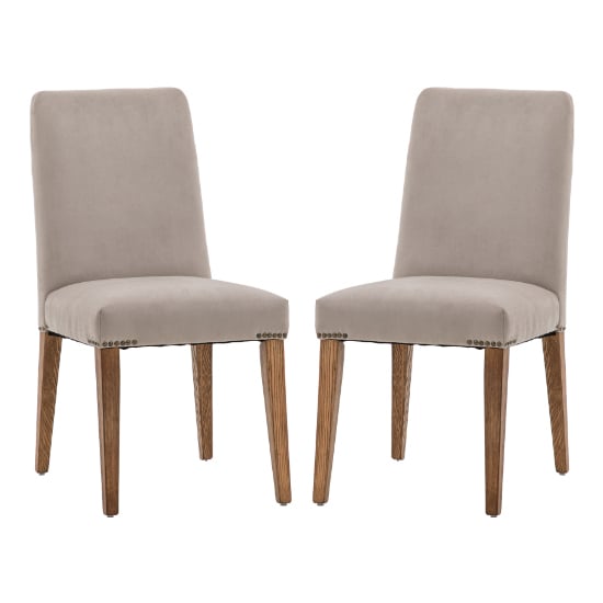 Madisen Taupe Velvet Dining Chairs With Oak Legs In Pair