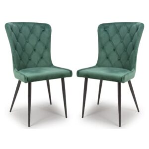 Merill Green Velvet Dining Chairs With Metal Legs In Pair