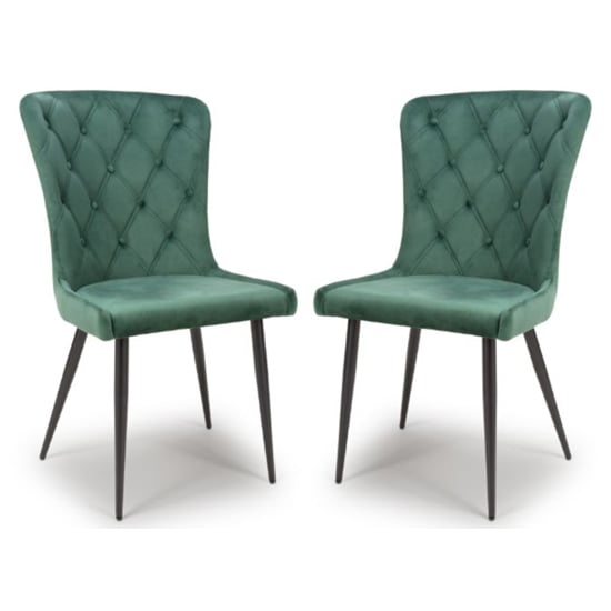 Merill Green Velvet Dining Chairs With Metal Legs In Pair