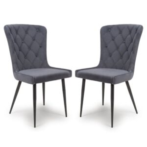 Merill Grey Velvet Dining Chairs With Metal Legs In Pair