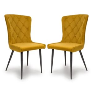 Merill Mustard Velvet Dining Chairs With Metal Legs In Pair