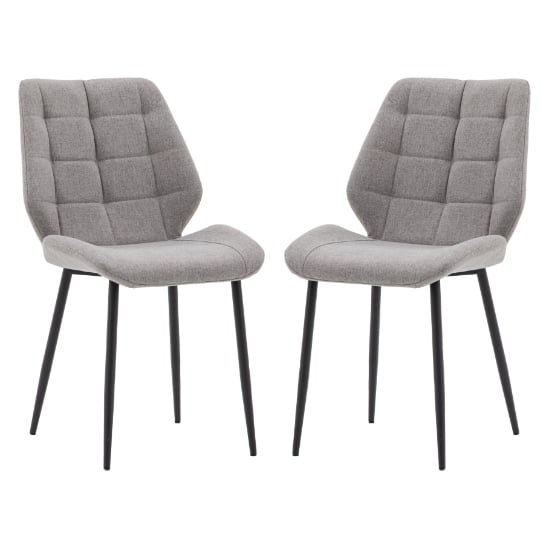 Minford Light Grey Fabric Dining Chairs With Black Legs In Pair