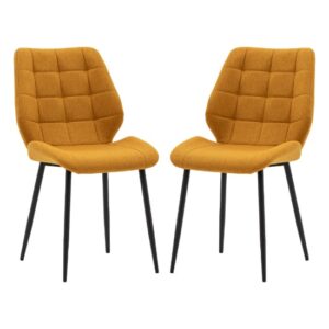 Minford Saffron Fabric Dining Chairs With Black Legs In Pair