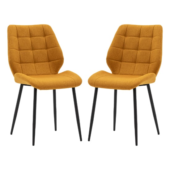 Minford Saffron Fabric Dining Chairs With Black Legs In Pair