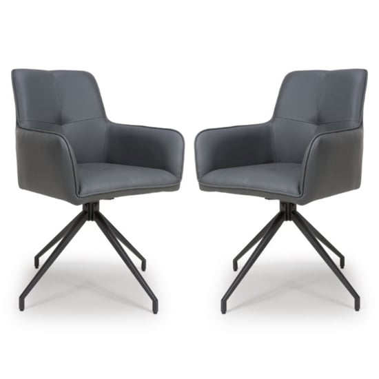 Novato Swivel Grey Faux Leather Dining Chairs In Pair