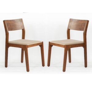 Plano Walnut Acacia Wood Dining Chairs In Pair