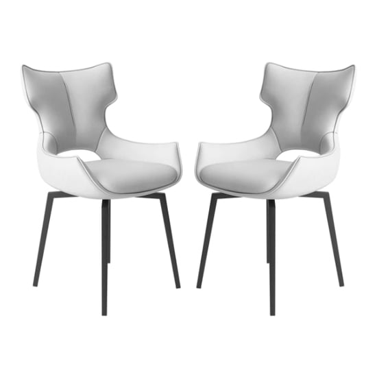 Rayong White Leather Dining Chairs With Black Legs In Pair
