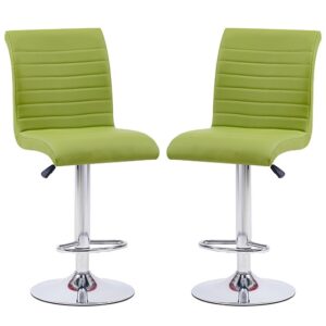 Ripple Green Faux Leather Bar Stools With Chrome Base In Pair
