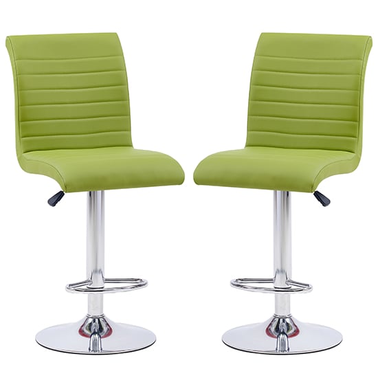 Ripple Green Faux Leather Bar Stools With Chrome Base In Pair