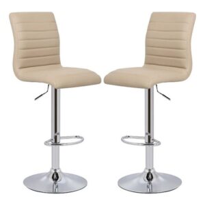 Ripple Stone Faux Leather Bar Stools With Chrome Base In Pair
