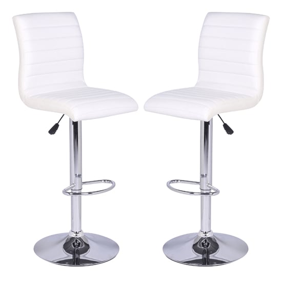 Ripple White Faux Leather Bar Stools With Chrome Base In Pair