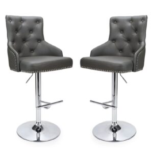 Rivne Graphite Grey Leather Bar Stools With Chrome Base In Pair