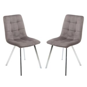 Sandy Squared Grey Velvet Dining Chairs In Pair