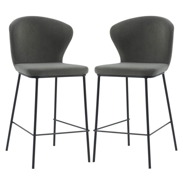 Sarnia Dark Grey Corduroy Fabric Counter Bar Stools In Pair