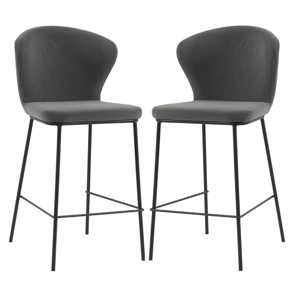 Sarnia Dark Grey Corduroy Fabric Counter Bar Stools In Pair