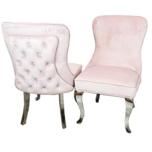 Sedro Pink Velvet Dining Chairs With Straight Legs In Pair