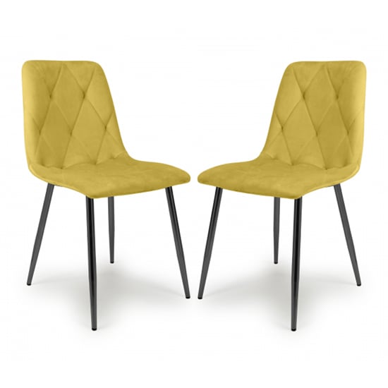 Vestal Mustard Velvet Dining Chairs With Black Legs In Pair