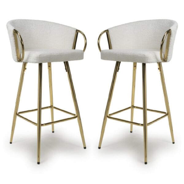 Visalia Cream Fabric Bar Stools With Gold Legs In Pair