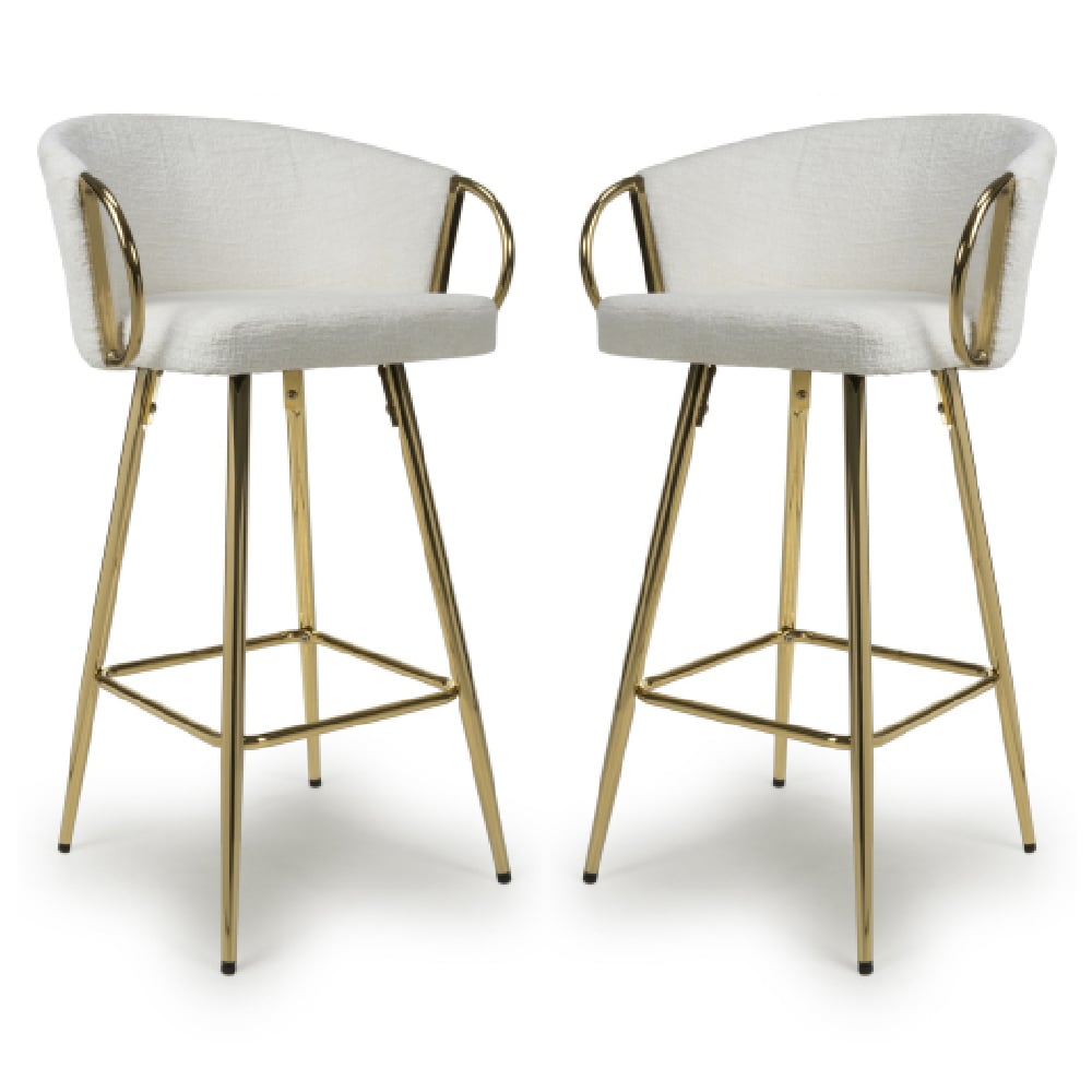 Visalia Cream Fabric Bar Stools With Gold Legs In Pair