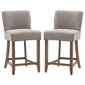 Worland Grey Fabric Bar Chairs With Wooden Legs In Pair