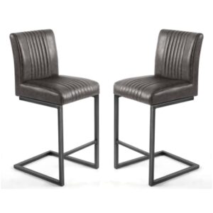 Aboba Grey Leather Bar Chairs With Metal Legs In Pair