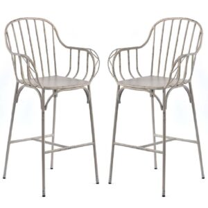 Carla Vintage White Aluminium Outdoor Bar Chairs In Pair